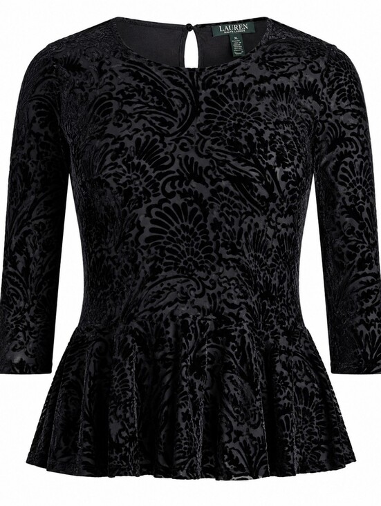 Lauren Ralph Lauren Tops - LAUREN RALPH LAUREN | Tonal Black Burnout‎ Velvet Peplum Whimsigoth Top | XL
